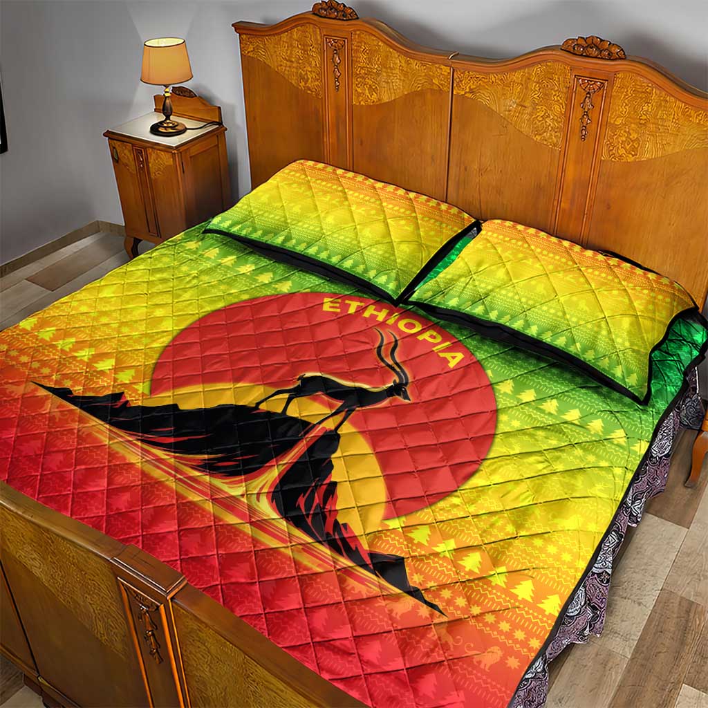 Ethiopia Christmas Quilt Bed Set Mountain Gazelle Sunset Ethiopian Flag - African Pride