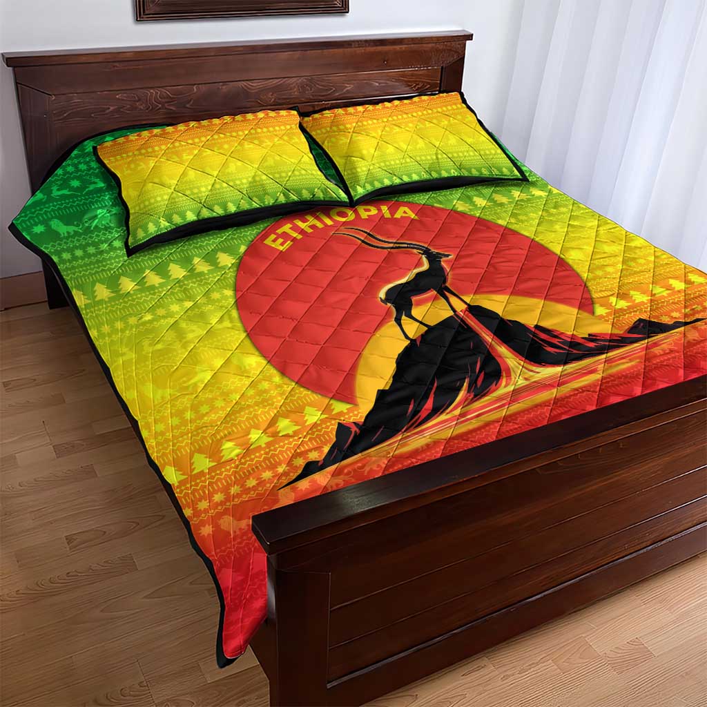 Ethiopia Christmas Quilt Bed Set Mountain Gazelle Sunset Ethiopian Flag - African Pride