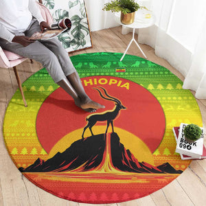 Ethiopia Christmas Round Carpet Mountain Gazelle Sunset Ethiopian Flag - African Pride