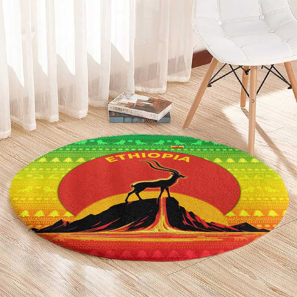 Ethiopia Christmas Round Carpet Mountain Gazelle Sunset Ethiopian Flag - African Pride