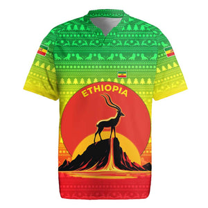 Ethiopia Christmas Rugby Jersey Mountain Gazelle Sunset Ethiopian Flag - African Pride