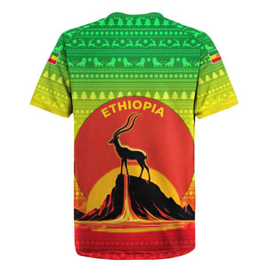 Ethiopia Christmas Rugby Jersey Mountain Gazelle Sunset Ethiopian Flag - African Pride