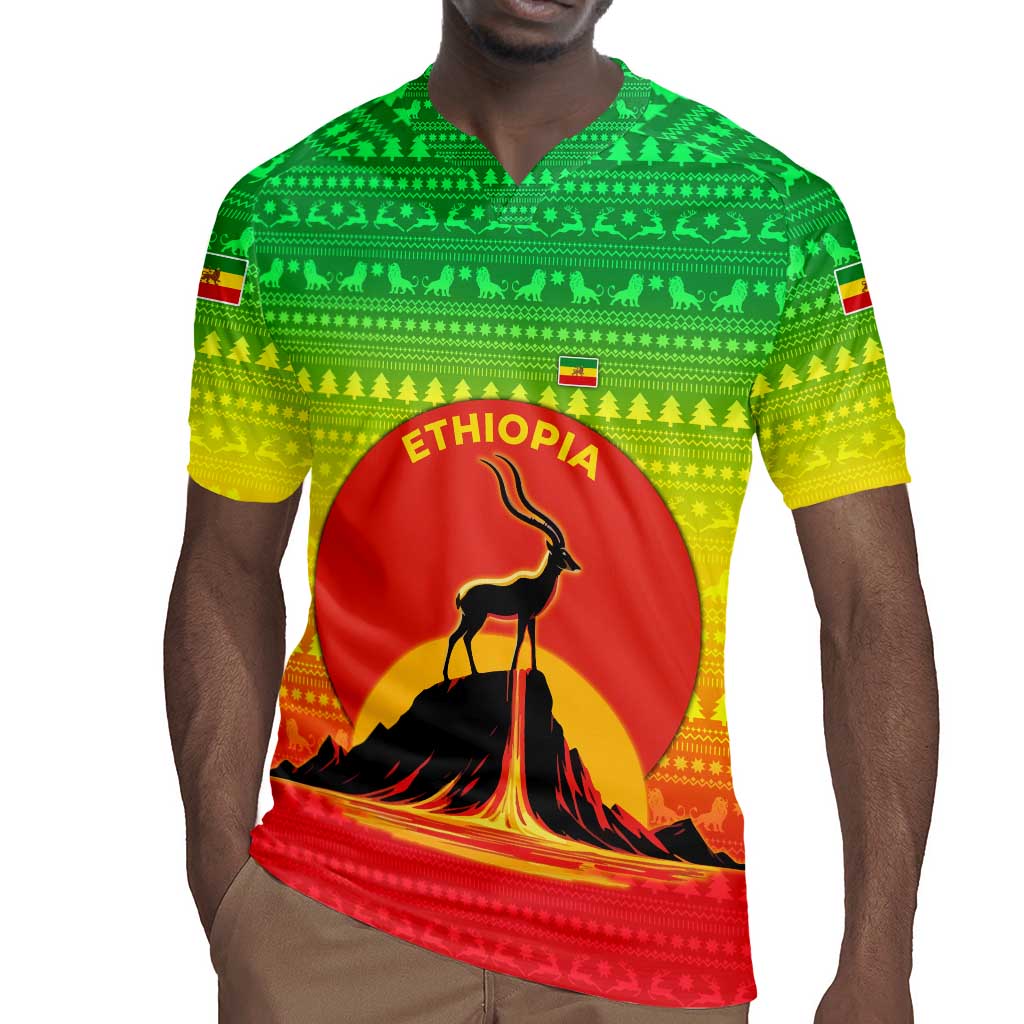 Ethiopia Christmas Rugby Jersey Mountain Gazelle Sunset Ethiopian Flag - African Pride