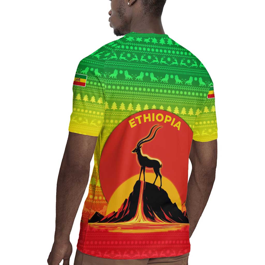 Ethiopia Christmas Rugby Jersey Mountain Gazelle Sunset Ethiopian Flag - African Pride
