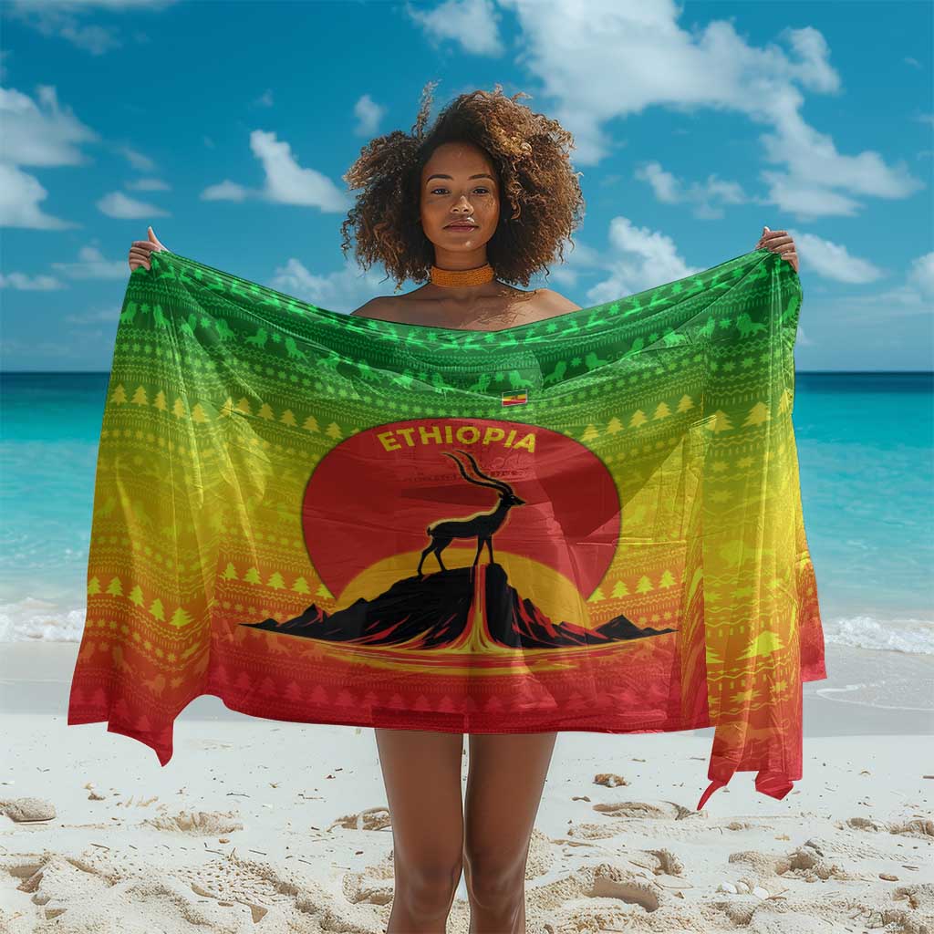 Ethiopia Christmas Sarong Mountain Gazelle Sunset Ethiopian Flag - African Pride