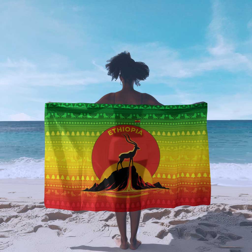 Ethiopia Christmas Sarong Mountain Gazelle Sunset Ethiopian Flag - African Pride