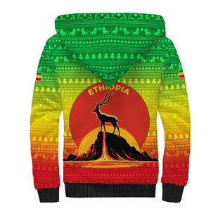 Ethiopia Christmas Sherpa Hoodie Mountain Gazelle Sunset Ethiopian Flag - African Pride