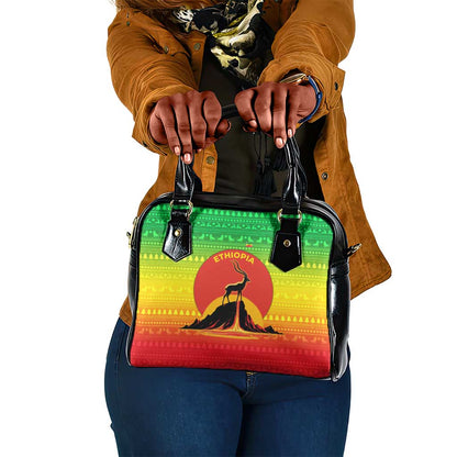Ethiopia Christmas Shoulder Handbag Mountain Gazelle Sunset Ethiopian Flag - African Pride