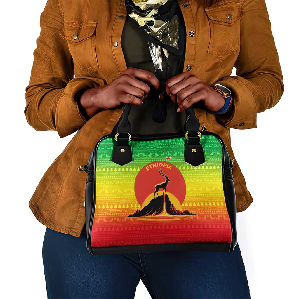 Ethiopia Christmas Shoulder Handbag Mountain Gazelle Sunset Ethiopian Flag - African Pride
