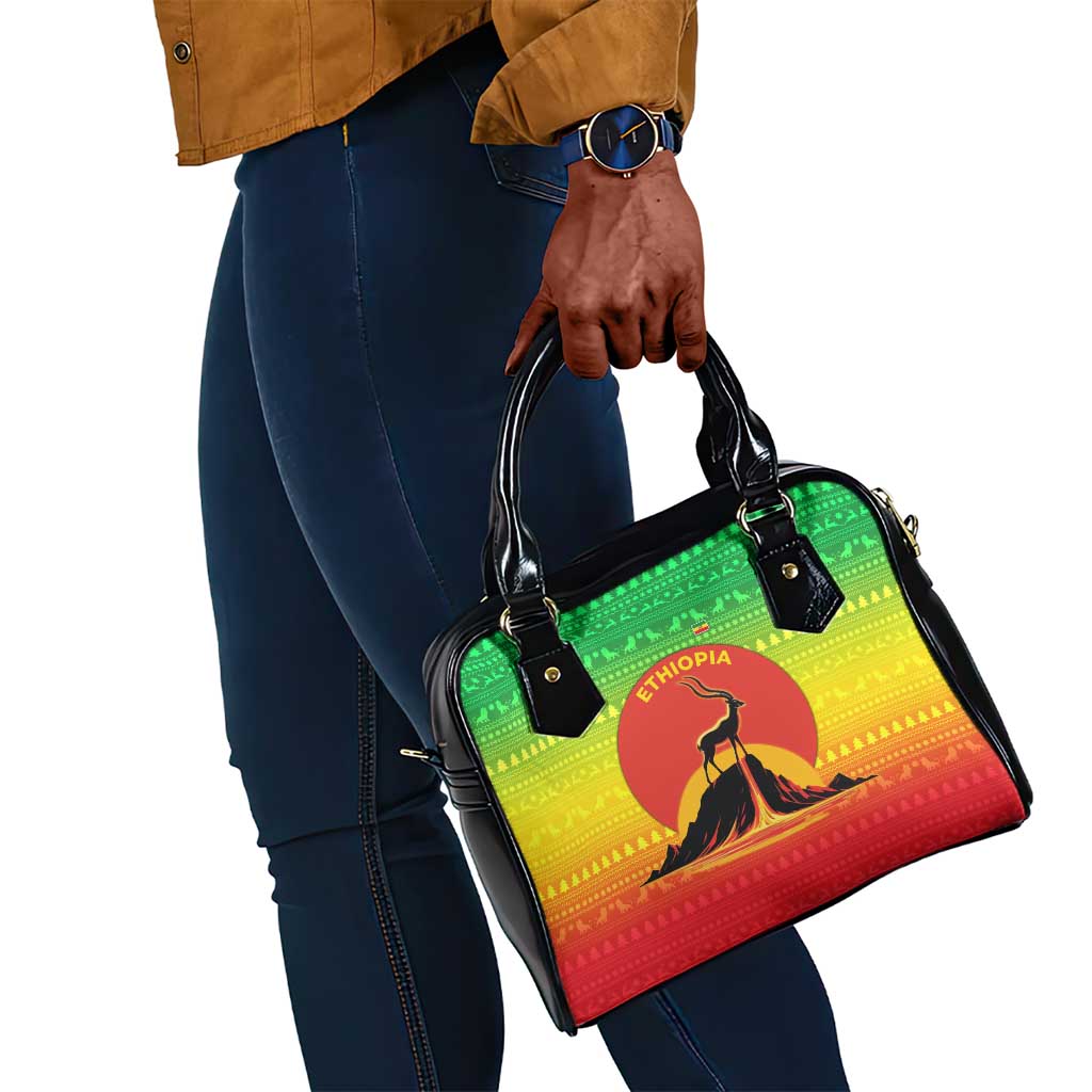 Ethiopia Christmas Shoulder Handbag Mountain Gazelle Sunset Ethiopian Flag - African Pride