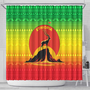 Ethiopia Christmas Shower Curtain Mountain Gazelle Sunset Ethiopian Flag - African Pride