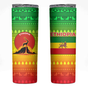 Ethiopia Christmas Skinny Tumbler Mountain Gazelle Sunset Ethiopian Flag - African Pride