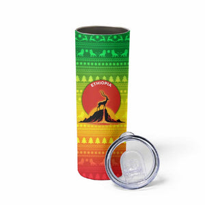 Ethiopia Christmas Skinny Tumbler Mountain Gazelle Sunset Ethiopian Flag - African Pride