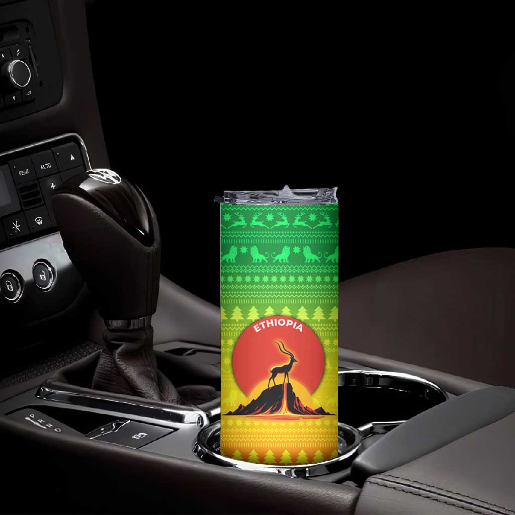 Ethiopia Christmas Skinny Tumbler Mountain Gazelle Sunset Ethiopian Flag - African Pride