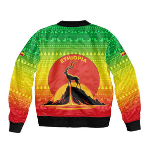 Ethiopia Christmas Sleeve Zip Bomber Jacket Mountain Gazelle Sunset Ethiopian Flag - African Pride