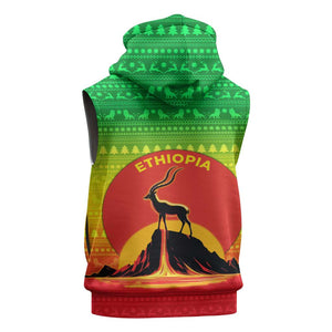Ethiopia Christmas Sleeveless Hoodie Mountain Gazelle Sunset Ethiopian Flag - African Pride