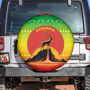 Ethiopia Christmas Spare Tire Cover Mountain Gazelle Sunset Ethiopian Flag - African Pride