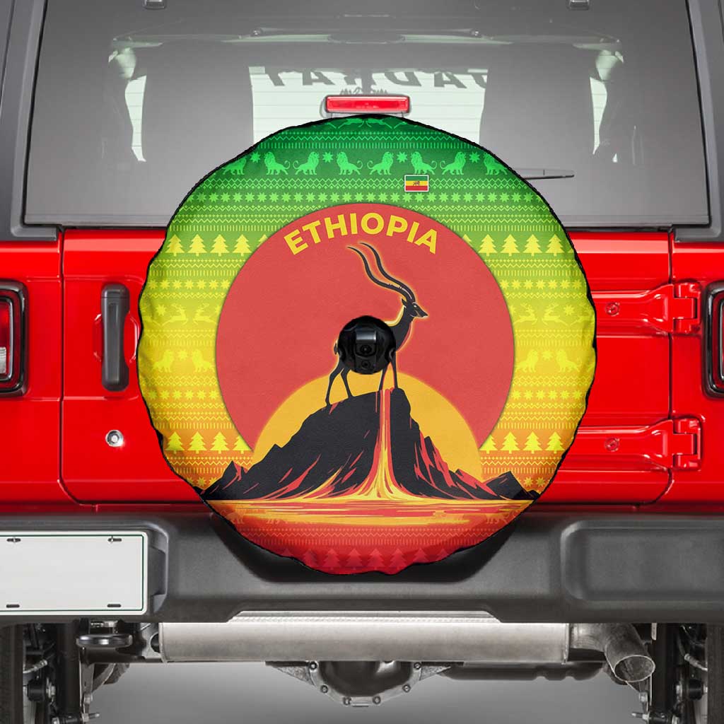 Ethiopia Christmas Spare Tire Cover Mountain Gazelle Sunset Ethiopian Flag - African Pride