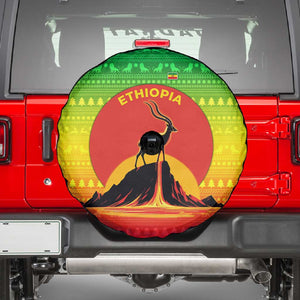 Ethiopia Christmas Spare Tire Cover Mountain Gazelle Sunset Ethiopian Flag - African Pride