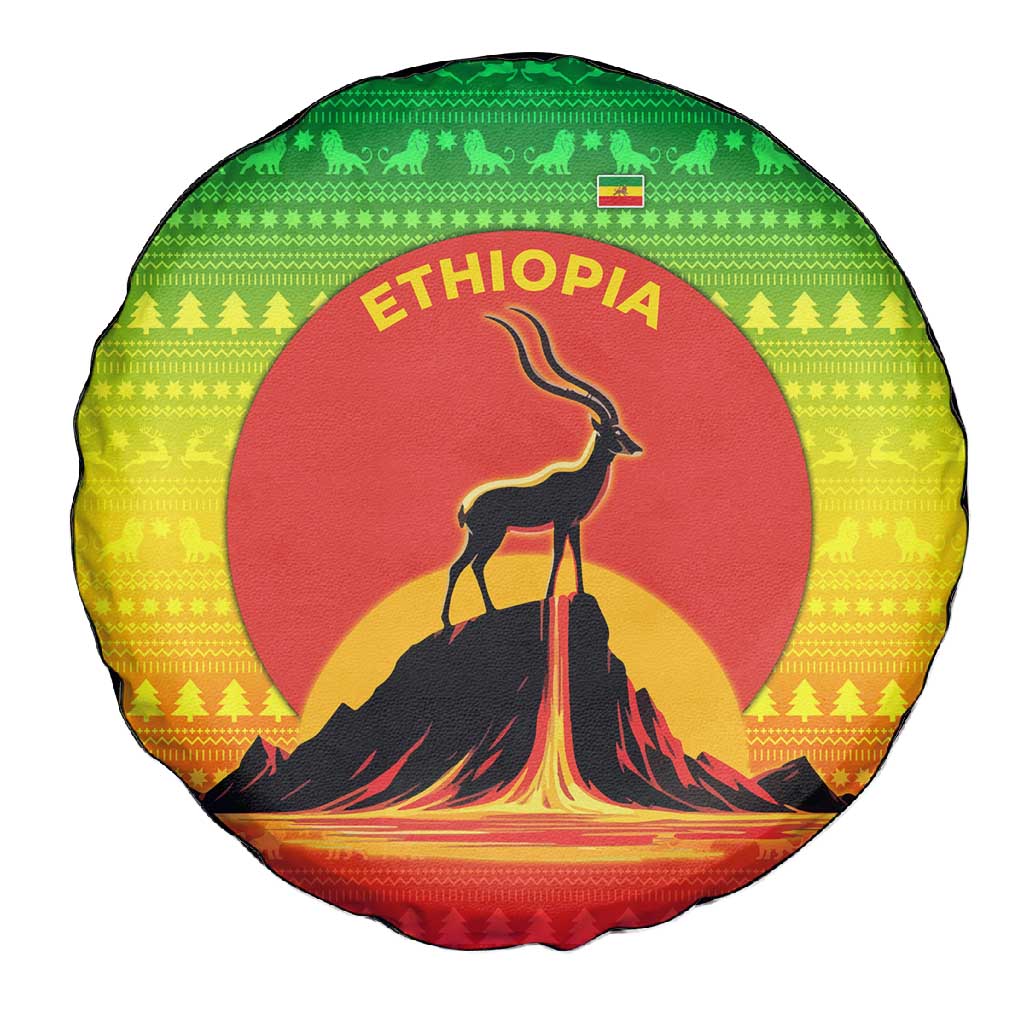 Ethiopia Christmas Spare Tire Cover Mountain Gazelle Sunset Ethiopian Flag - African Pride