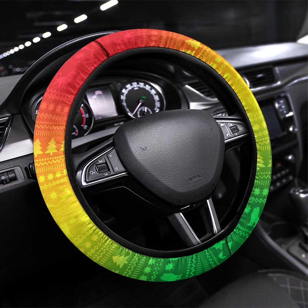 Ethiopia Christmas Steering Wheel Cover Mountain Gazelle Sunset Ethiopian Flag - African Pride