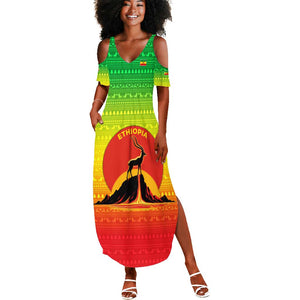 Ethiopia Christmas Summer Maxi Dress Mountain Gazelle Sunset Ethiopian Flag - African Pride