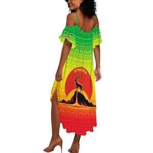 Ethiopia Christmas Summer Maxi Dress Mountain Gazelle Sunset Ethiopian Flag - African Pride