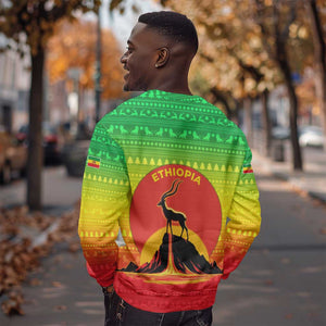 Ethiopia Christmas Sweatshirt Mountain Gazelle Sunset Ethiopian Flag - African Pride