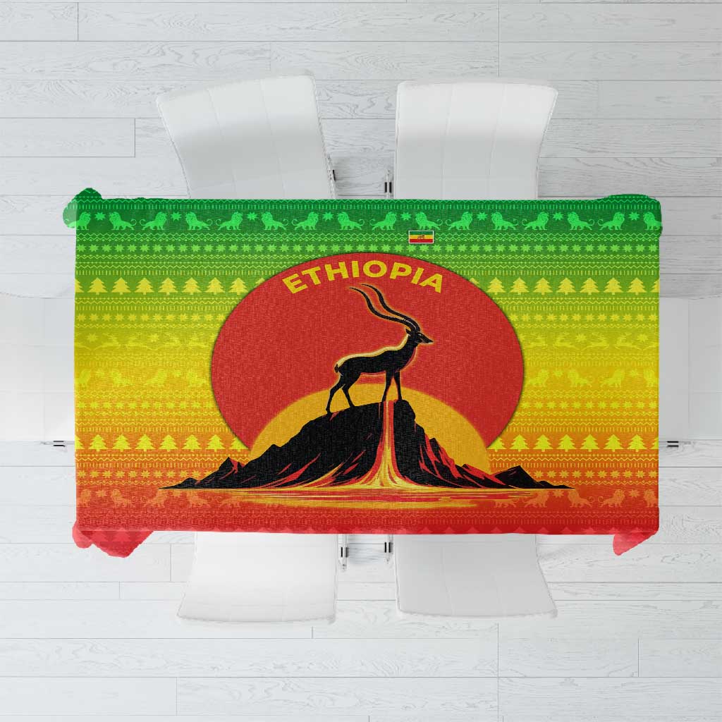 Ethiopia Christmas Tablecloth Mountain Gazelle Sunset Ethiopian Flag - African Pride