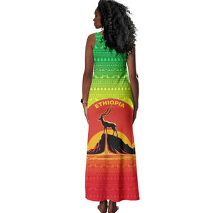 Ethiopia Christmas Tank Maxi Dress Mountain Gazelle Sunset Ethiopian Flag - African Pride