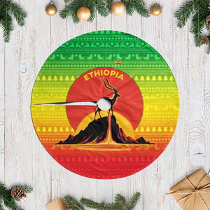 Ethiopia Christmas Tree Skirt Mountain Gazelle Sunset Ethiopian Flag - African Pride