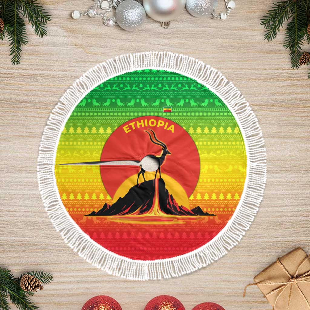 Ethiopia Christmas Tree Skirt Mountain Gazelle Sunset Ethiopian Flag - African Pride