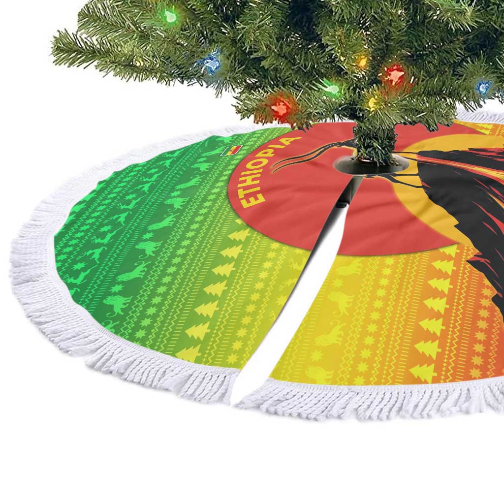 Ethiopia Christmas Tree Skirt Mountain Gazelle Sunset Ethiopian Flag - African Pride