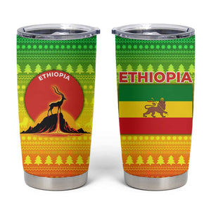 Ethiopia Christmas Tumbler Cup Mountain Gazelle Sunset Ethiopian Flag - African Pride