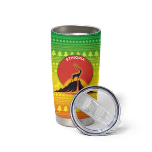 Ethiopia Christmas Tumbler Cup Mountain Gazelle Sunset Ethiopian Flag - African Pride