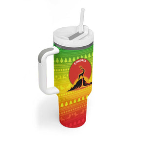 Ethiopia Christmas Tumbler With Handle Mountain Gazelle Sunset Ethiopian Flag - African Pride