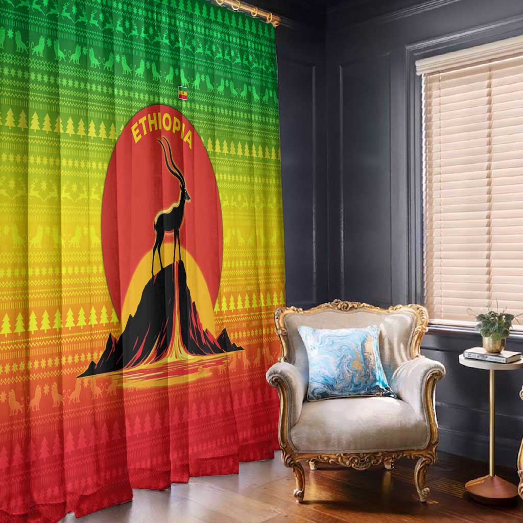 Ethiopia Christmas Window Curtain Mountain Gazelle Sunset Ethiopian Flag - African Pride