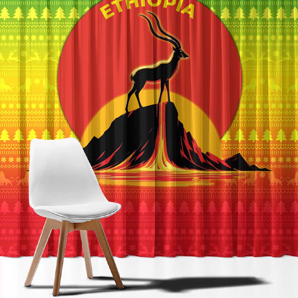 Ethiopia Christmas Window Curtain Mountain Gazelle Sunset Ethiopian Flag - African Pride