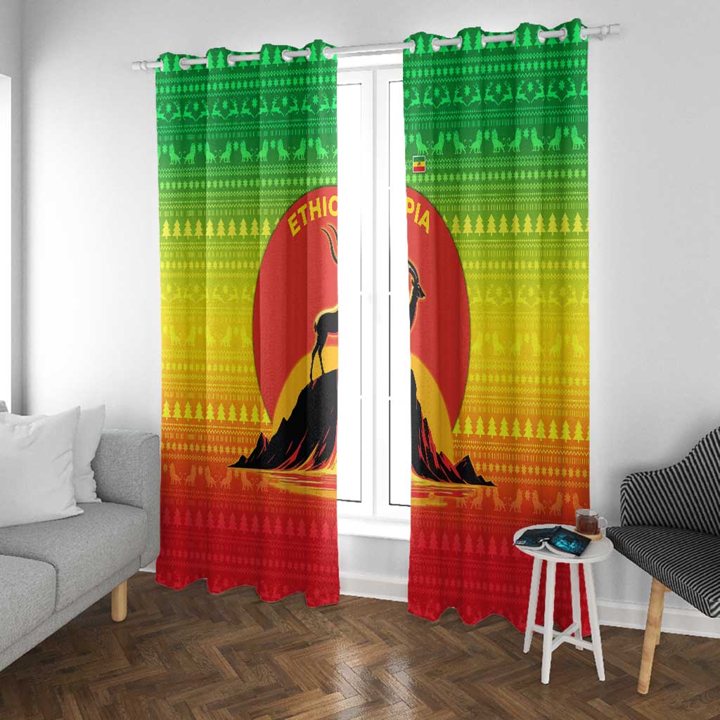 Ethiopia Christmas Window Curtain Mountain Gazelle Sunset Ethiopian Flag - African Pride