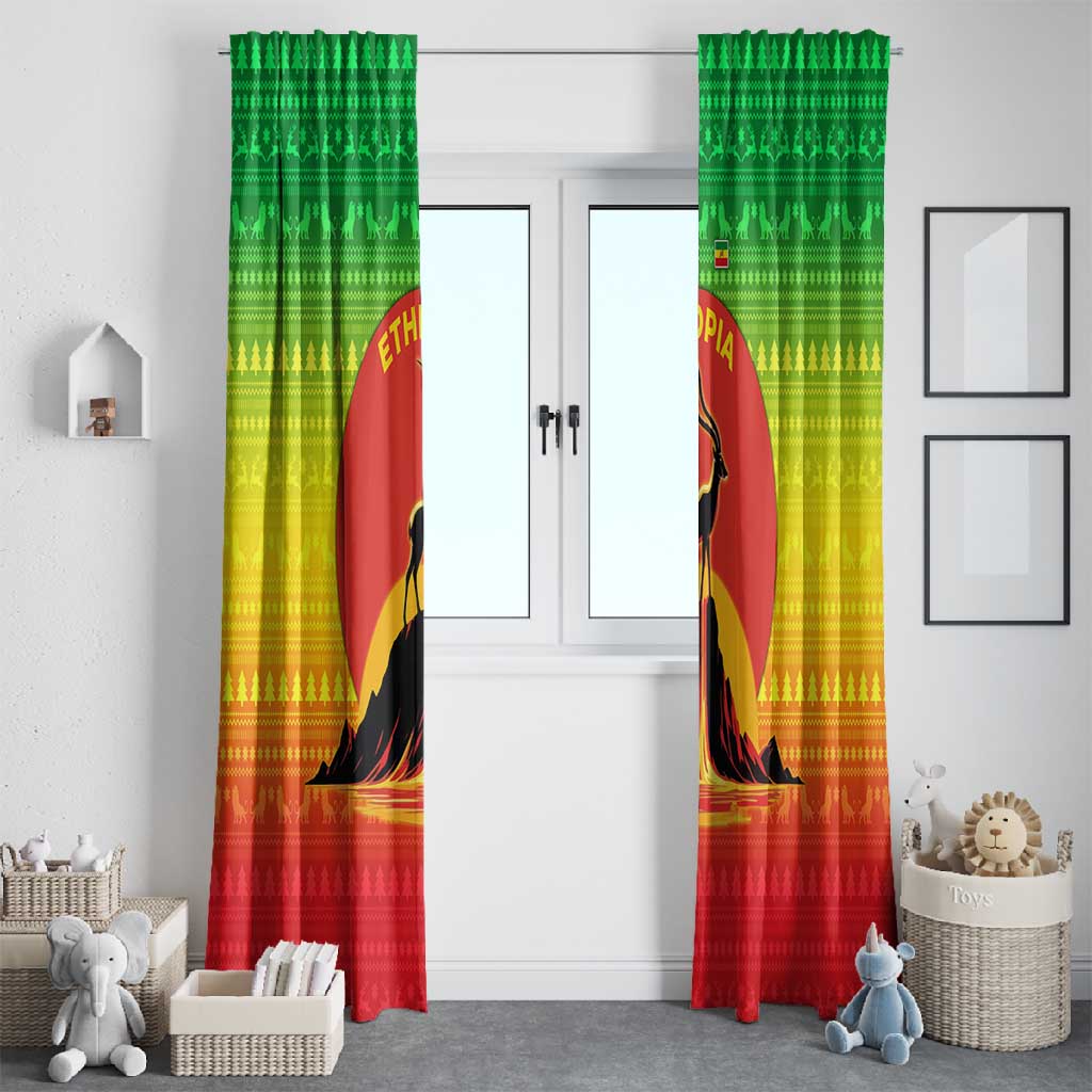 Ethiopia Christmas Window Curtain Mountain Gazelle Sunset Ethiopian Flag - African Pride