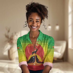 Ethiopia Christmas Women Casual Shirt Mountain Gazelle Sunset Ethiopian Flag - African Pride
