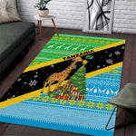 Tanzania Christmas Area Rug Giraffe Christmas Tree Snowflakes and Flag - African Pride