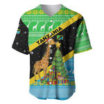 Tanzania Christmas Baseball Jersey Giraffe Christmas Tree Snowflakes and Flag - African Pride