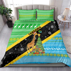 Tanzania Christmas Bedding Set Giraffe Christmas Tree Snowflakes and Flag - African Pride