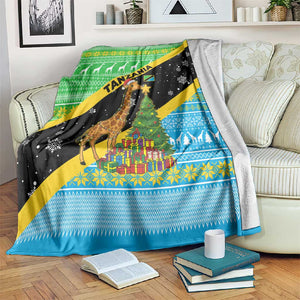 Tanzania Christmas Blanket Giraffe Christmas Tree Snowflakes and Flag - African Pride