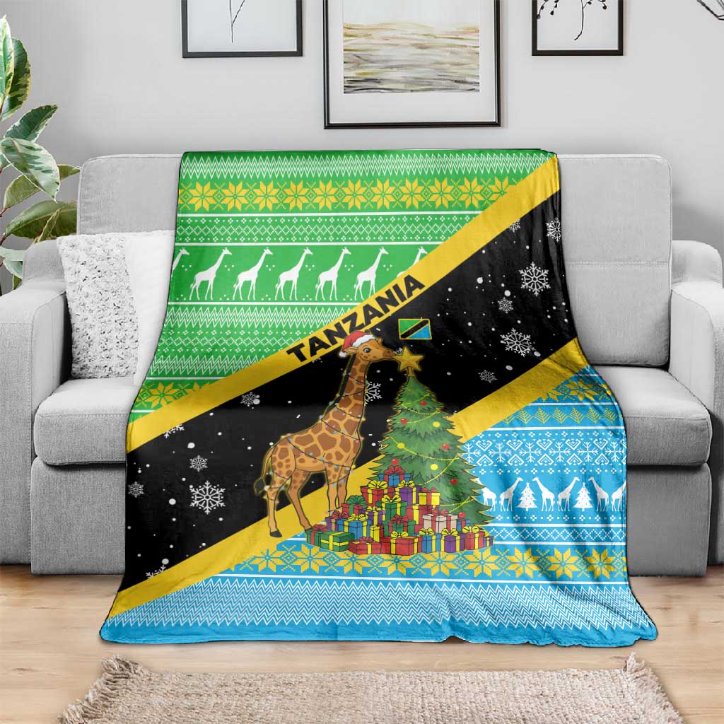 Tanzania Christmas Blanket Giraffe Christmas Tree Snowflakes and Flag - African Pride