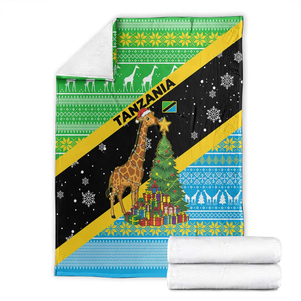 Tanzania Christmas Blanket Giraffe Christmas Tree Snowflakes and Flag - African Pride
