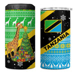 Tanzania Christmas 4 in 1 Can Cooler Tumbler Giraffe Christmas Tree Snowflakes and Flag - African Pride
