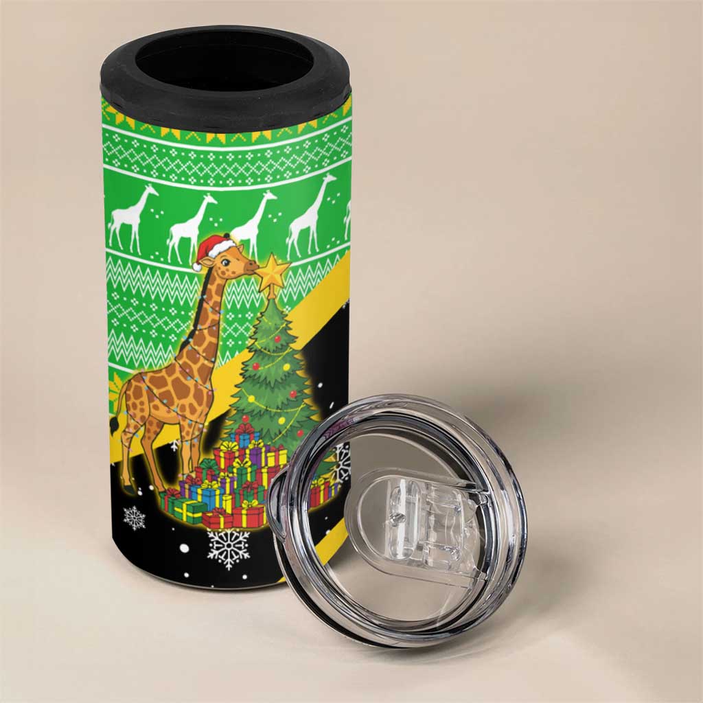 Tanzania Christmas 4 in 1 Can Cooler Tumbler Giraffe Christmas Tree Snowflakes and Flag - African Pride
