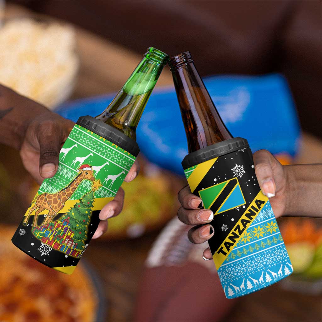 Tanzania Christmas 4 in 1 Can Cooler Tumbler Giraffe Christmas Tree Snowflakes and Flag - African Pride